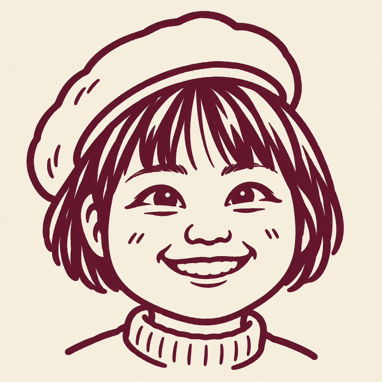Cartoon line sketch of Amber Park wearing her beret